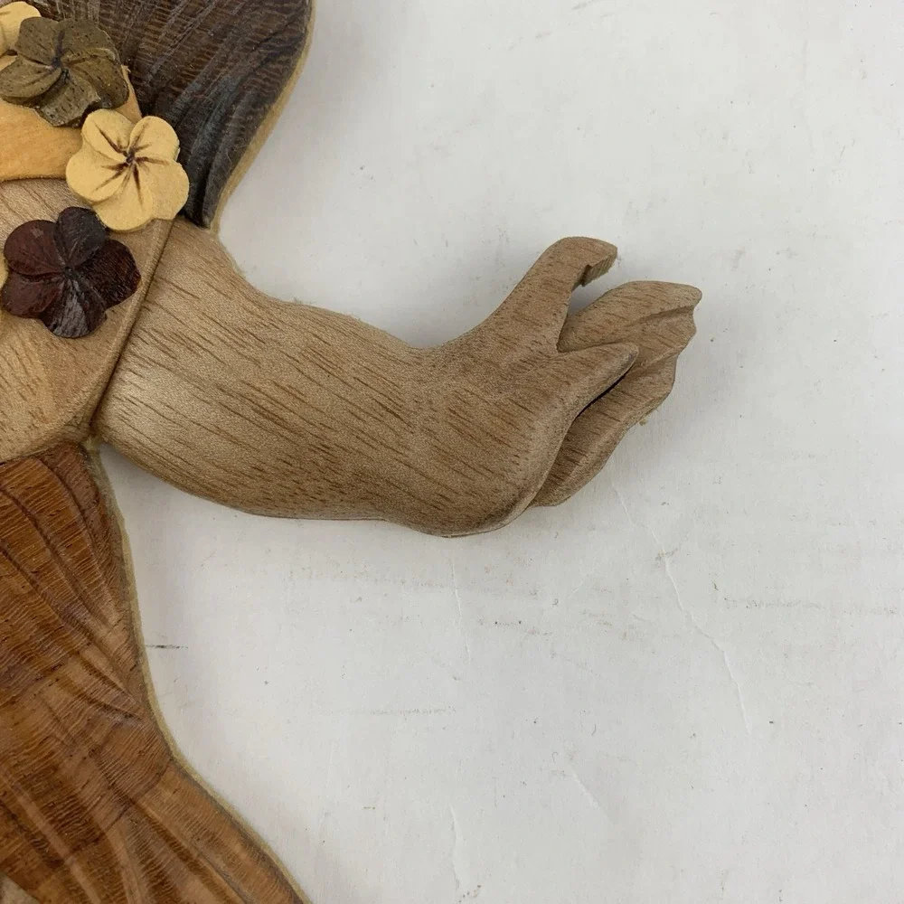 VTG Hawaiian Hula Girl Wood Carving Wall Art Tiki Bar Polynesian Intarsia Decor